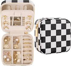 Trendy plaid travel ring case and checkerboard jewelry organizer for women